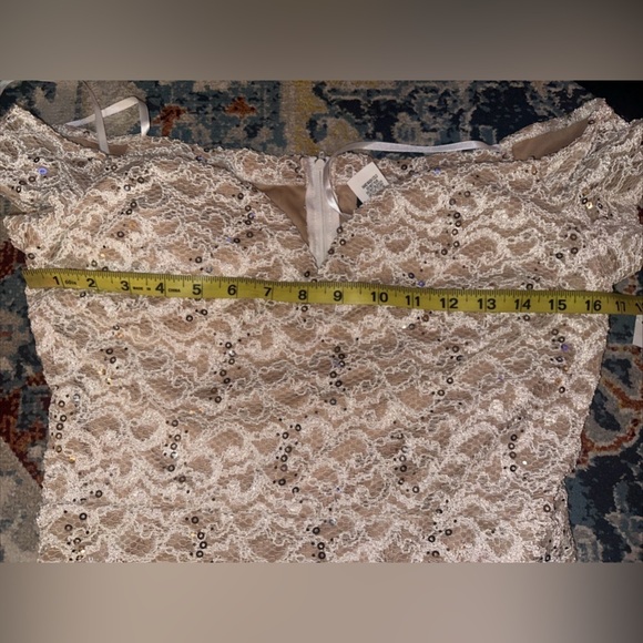 NWOT B Darlin Juniors Beige Sequins Lace Formal Long Dress Sweetheart Size 15/16 - Picture 8 of 11